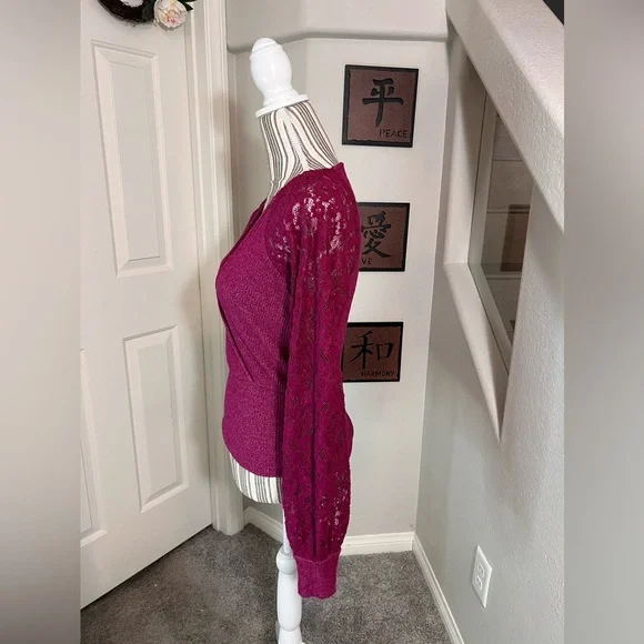 Anthropologie $98 NWOT Plum Laced Balloon Sleeve  Sweater Blouse Size Small - Picture 6 of 12